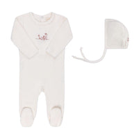 Elys & Co Velour Embroidered Flowers Footie & Bonnet