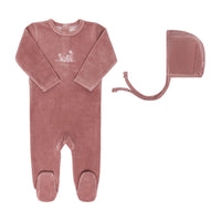 Elys & Co Velour Embroidered Flowers Footie & Bonnet