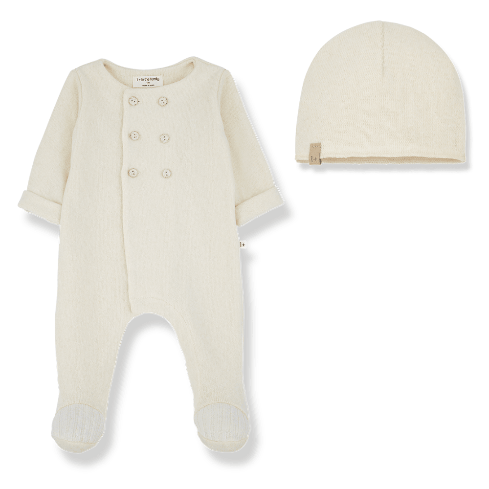 1 + in the Family Abel Ecru Footie & Beanie