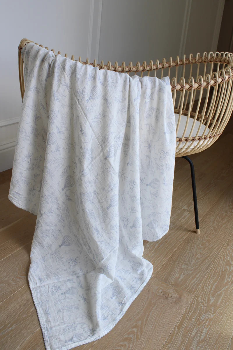 Little Threads Sky Blue Toile Muslin Blanket