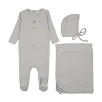 Mema Knits Embroidered Layette Set - Gray Dawn/Yellow Duck