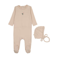Mema Knits Embroidered Footie - Light Pink/Pale Pink Flower