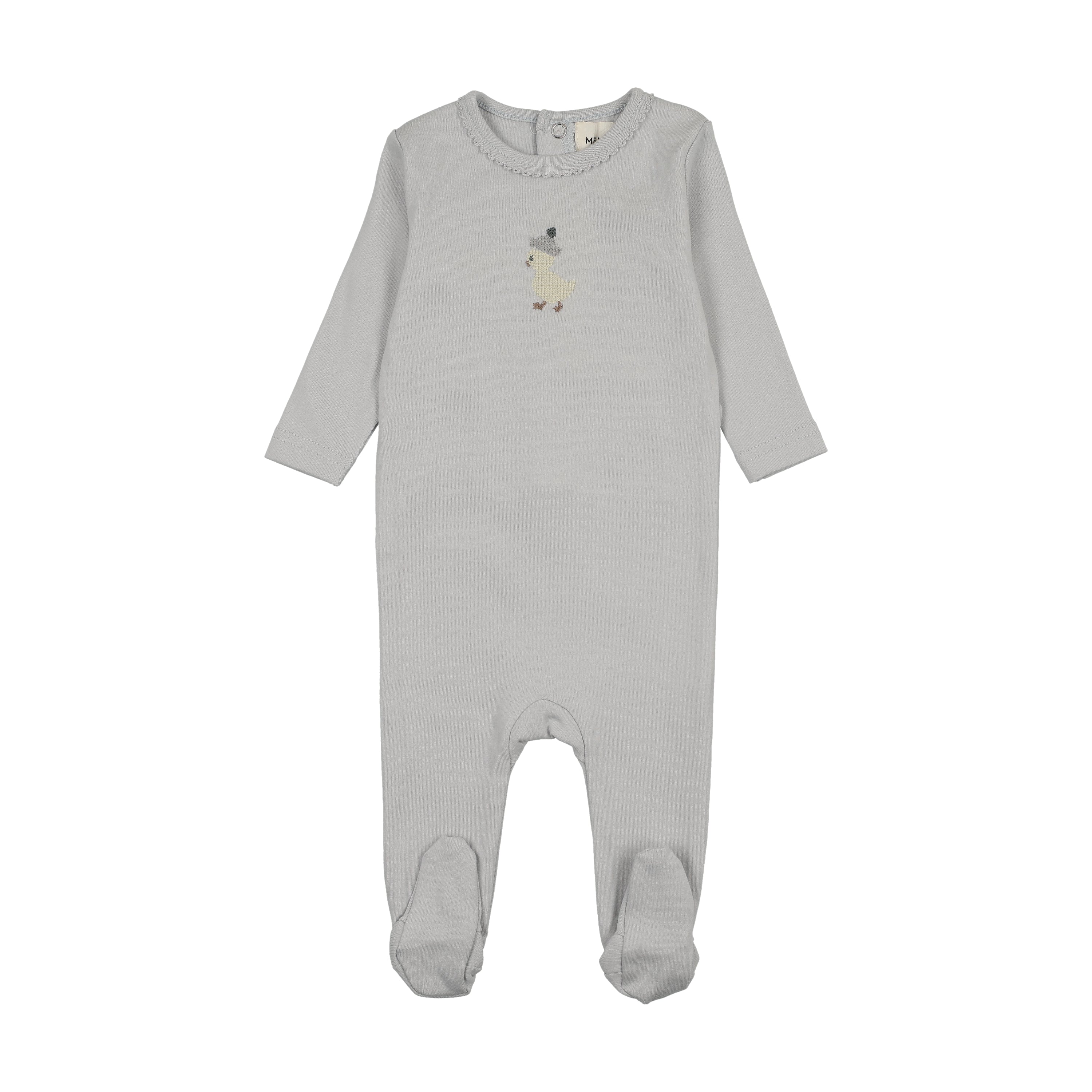Mema Knits Embroidered Footie - Gray Dawn/Yellow Duck