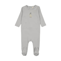 Mema Knits Embroidered Footie - Gray Dawn/Yellow Duck