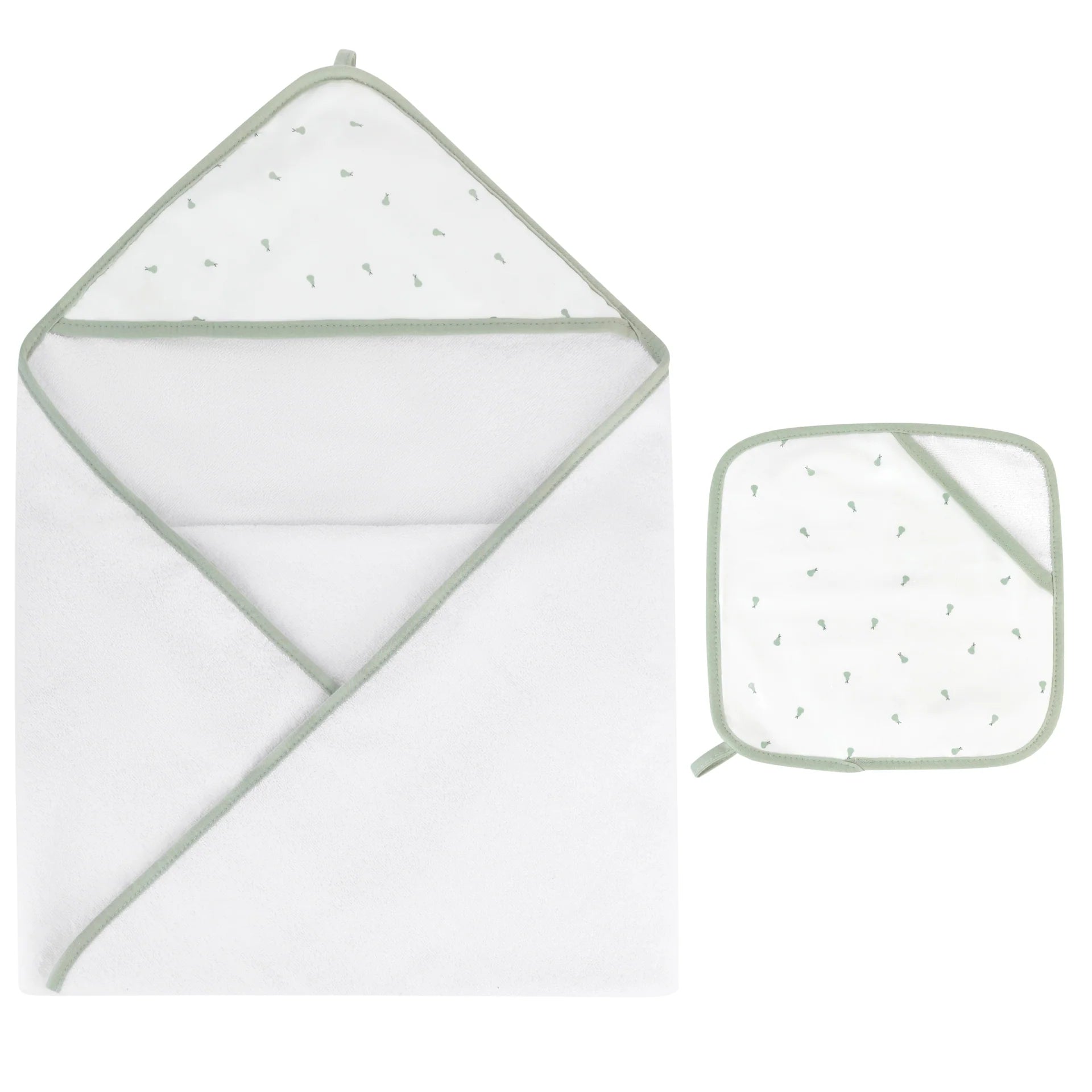 Elys & Co Printed Hooded Towel and Washcloth Set - Sage Pear
