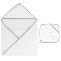 Elys & Co Printed Hooded Towel and Washcloth Set - Sage Pear