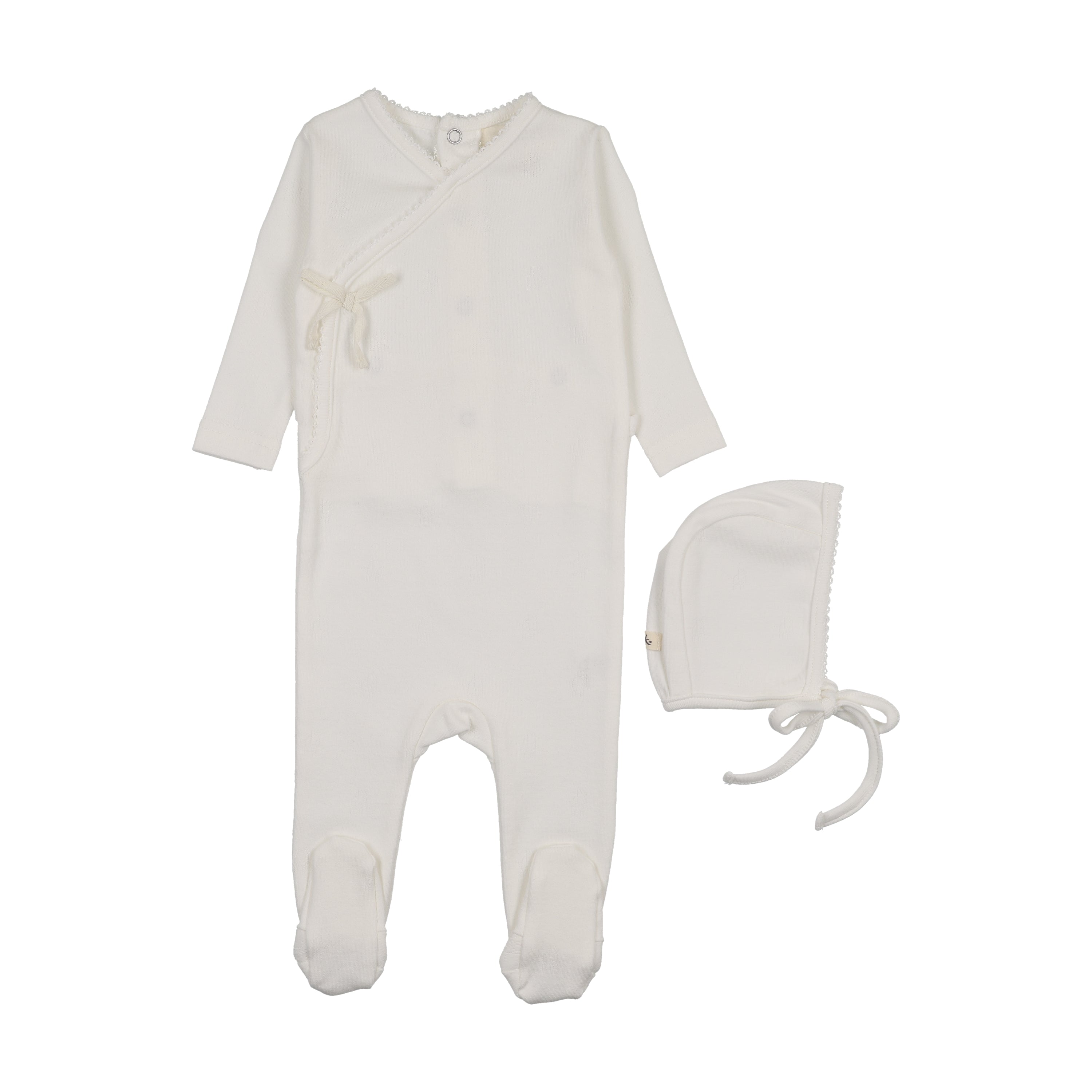Mema knits Pointelle Footie & Bonnet SS26- Ivory