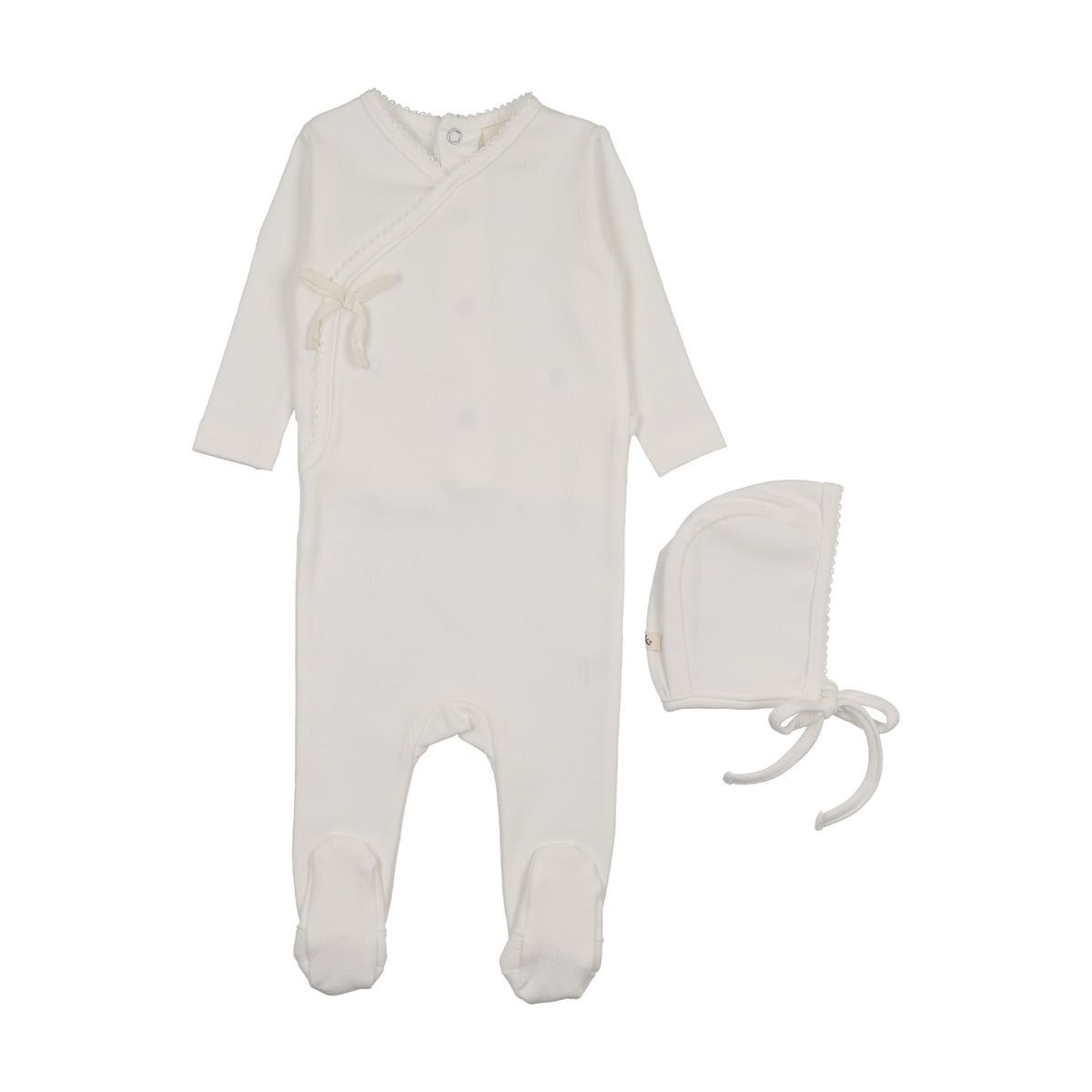 Mema knits Pointelle Footie & Bonnet SS26- Ivory