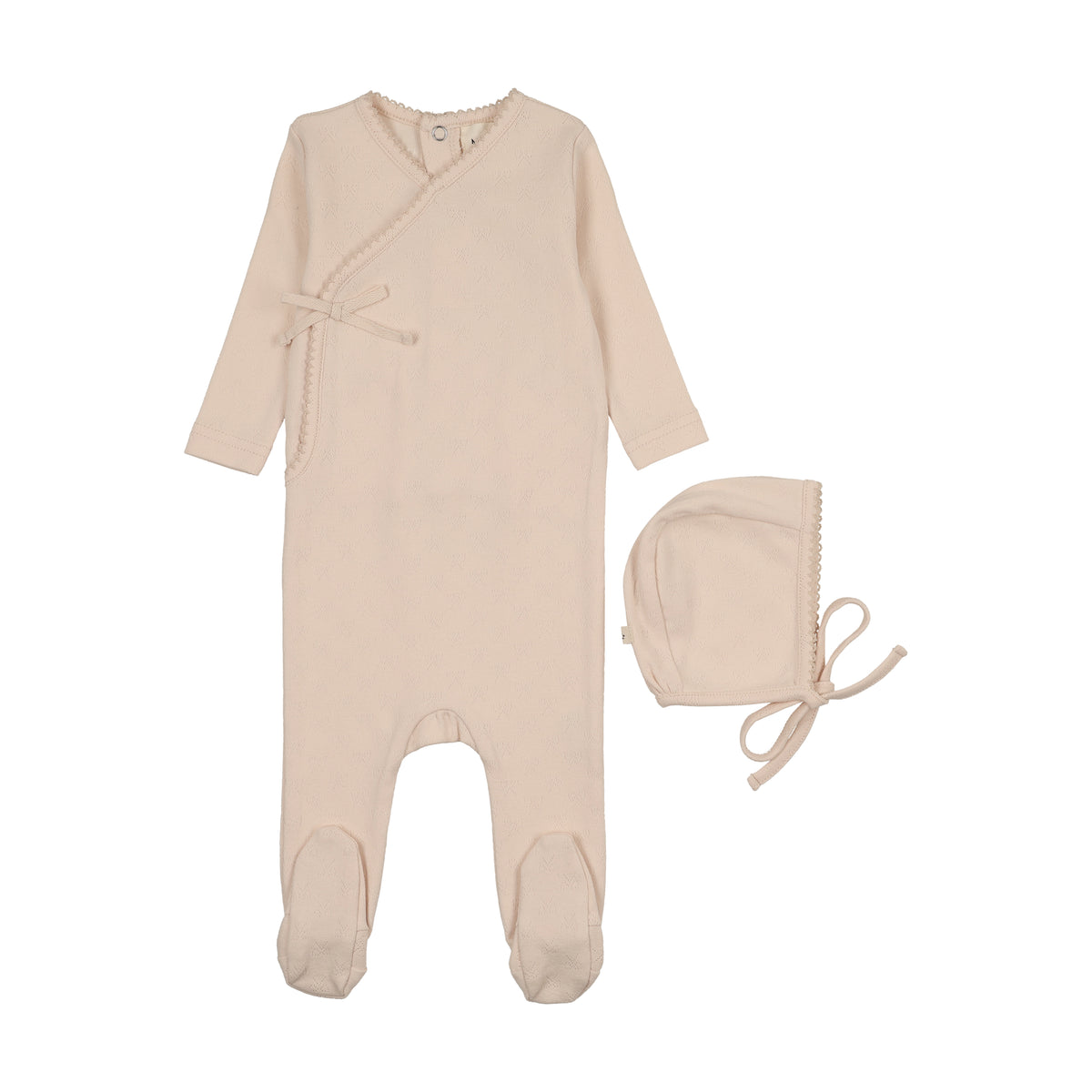 Mema knits Pointelle Footie & Bonnet SS26- Light Pink