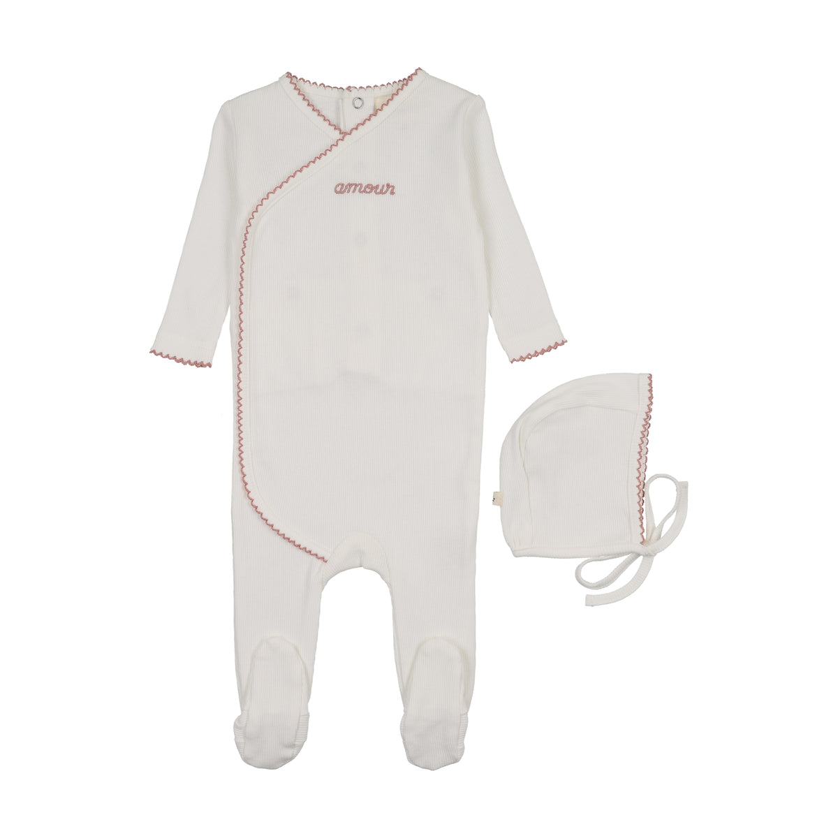 Mema Knits Amour Embroidered Footie & Bonnet - WW/Mauve