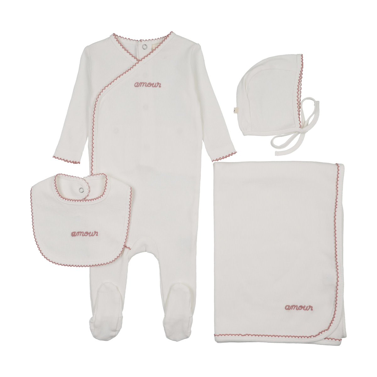 Mema Knits Amour Embroidered Layette Set - WW/Mauve