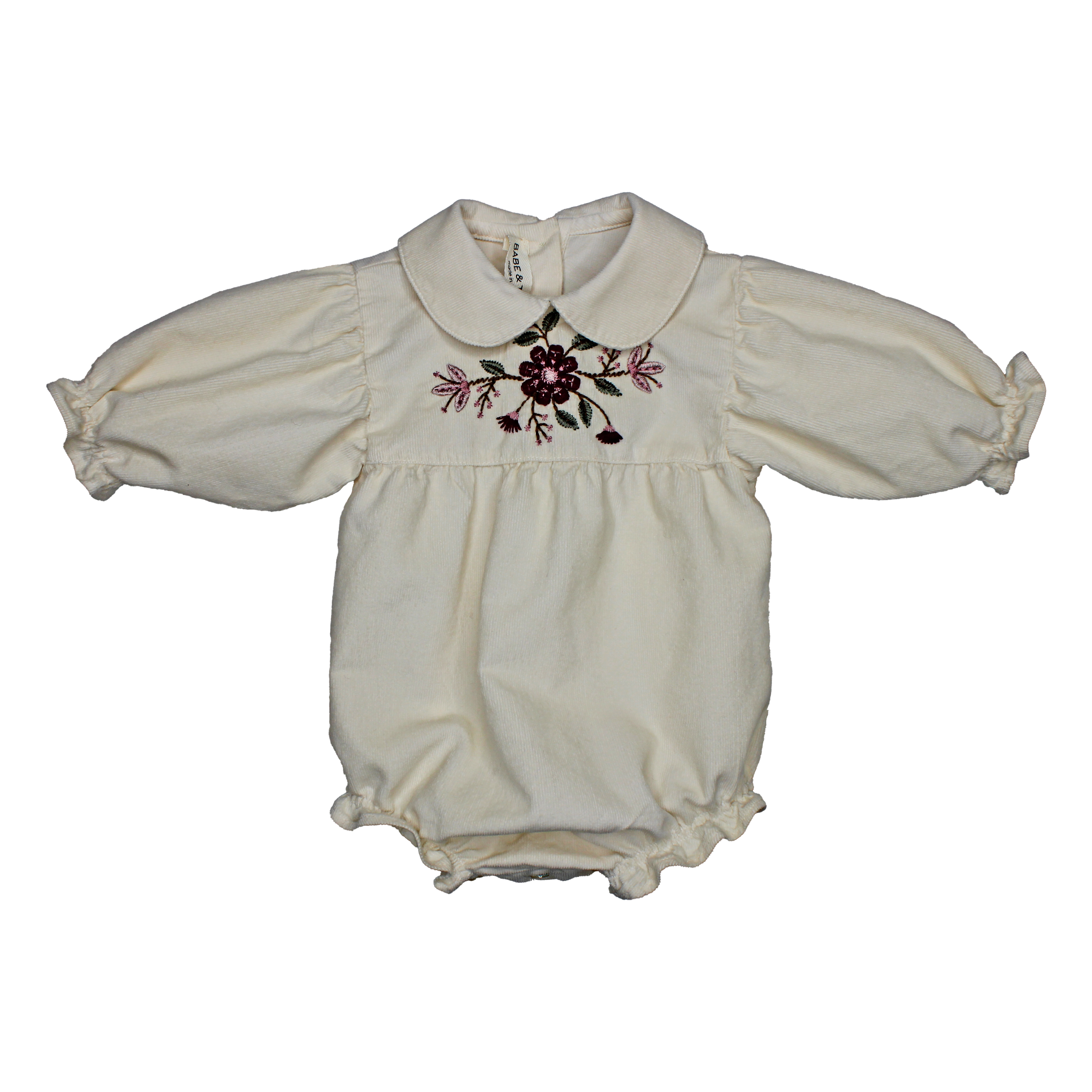 Babe & Tess Collared Flower Romper - Naturale