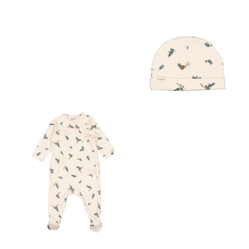 Marmar Modal Smooth Print Holiday Pines Footie & Hat