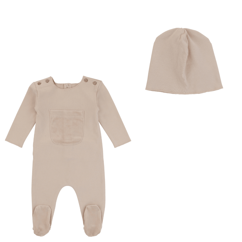 Noggi Cotton Footie & Hat Velour Pocket