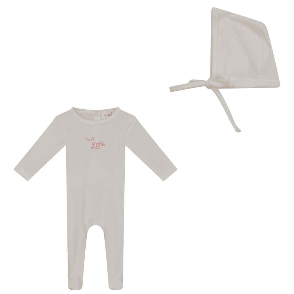 Bondoux Little Embroidery Velour Footie & Hat