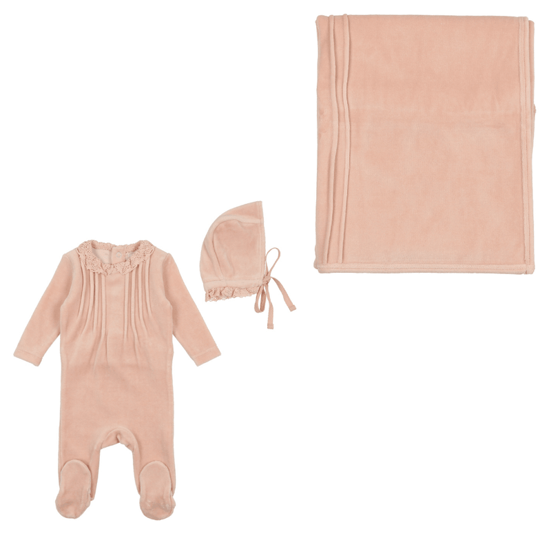 Bee & Dee Eyelet Collar Velour Layette Set