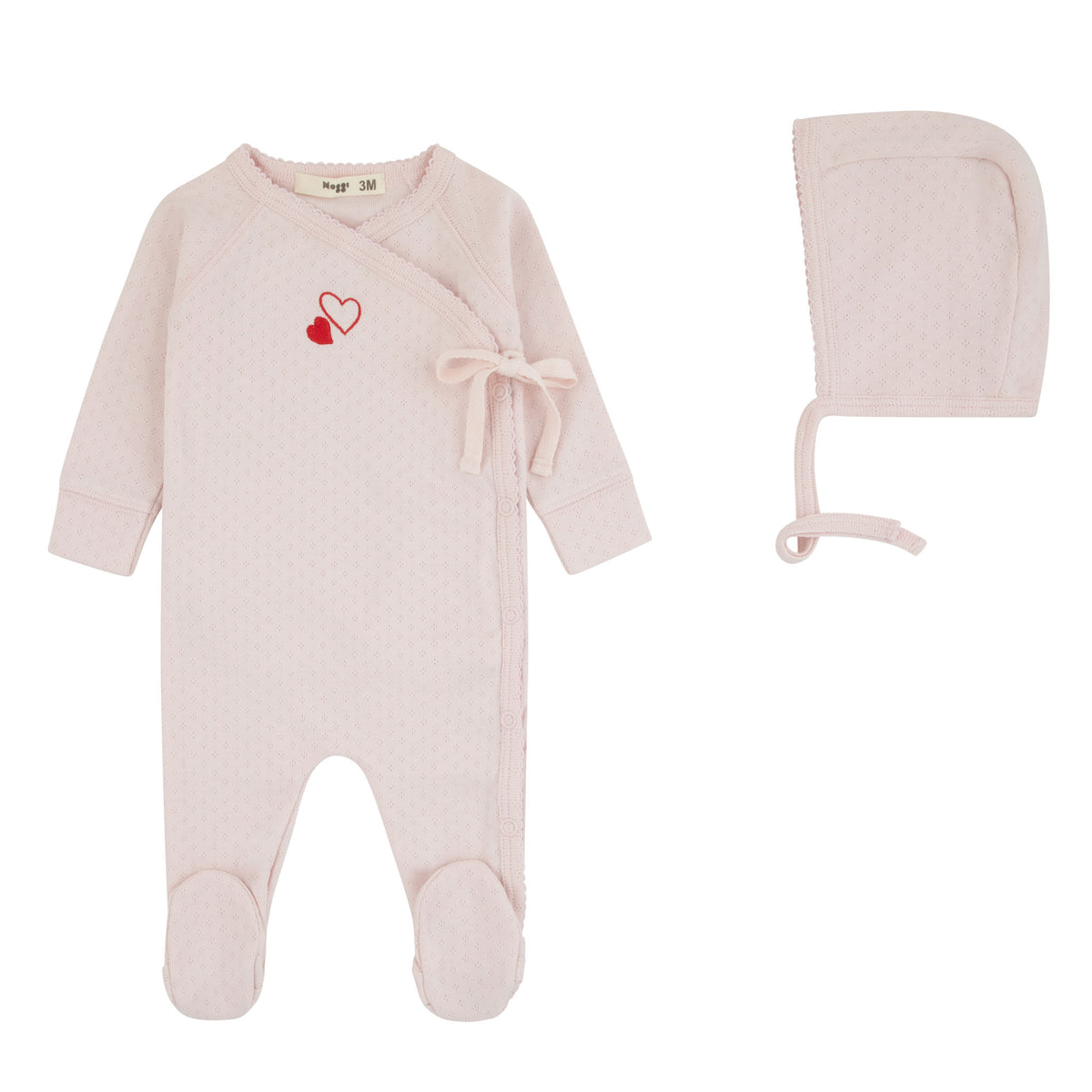Noggi Pointelle Footie & Bonnet - Red Hearts