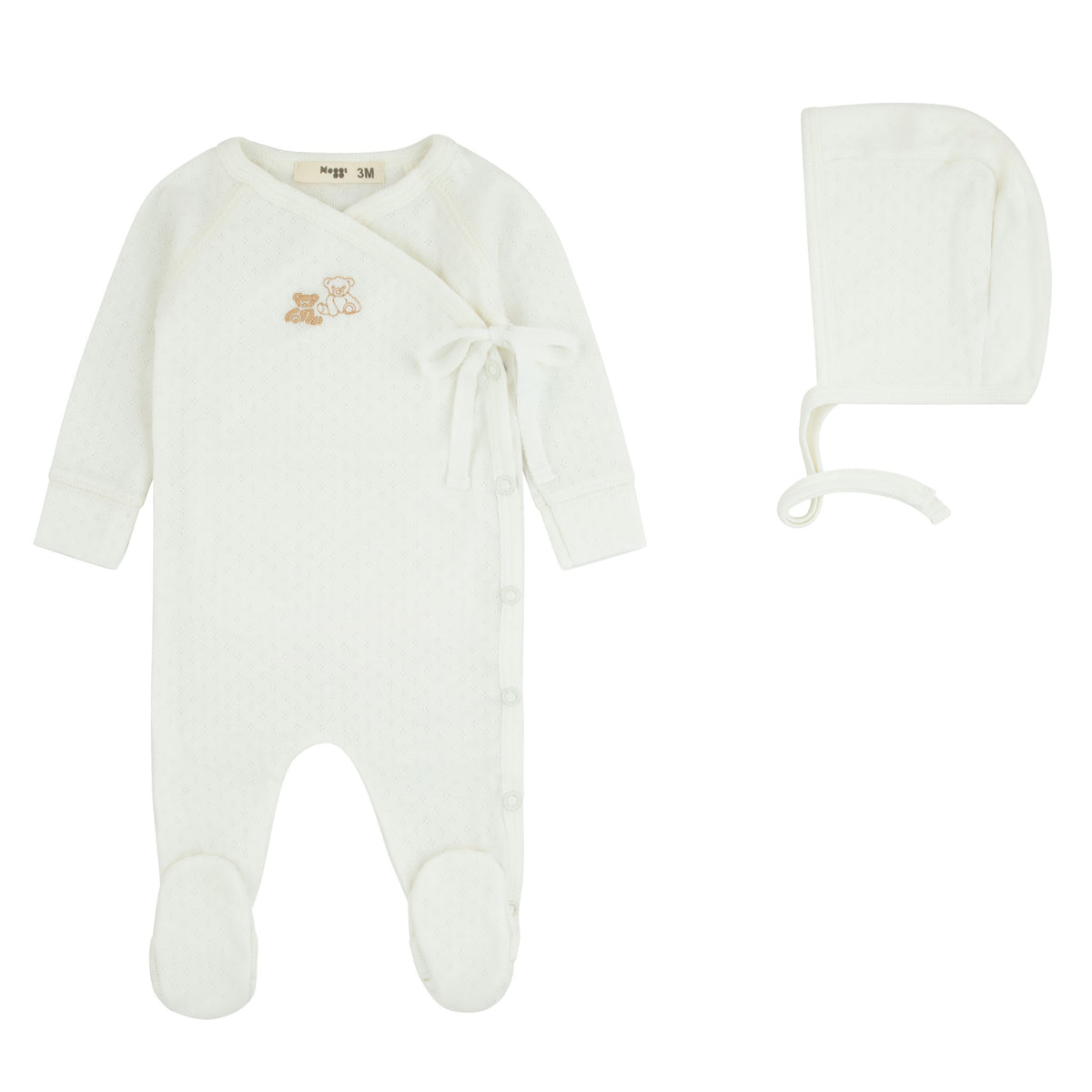 Noggi Pointelle Footie & Bonnet - Tan Bears