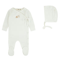 Noggi Pointelle Footie & Bonnet - Tan Bears