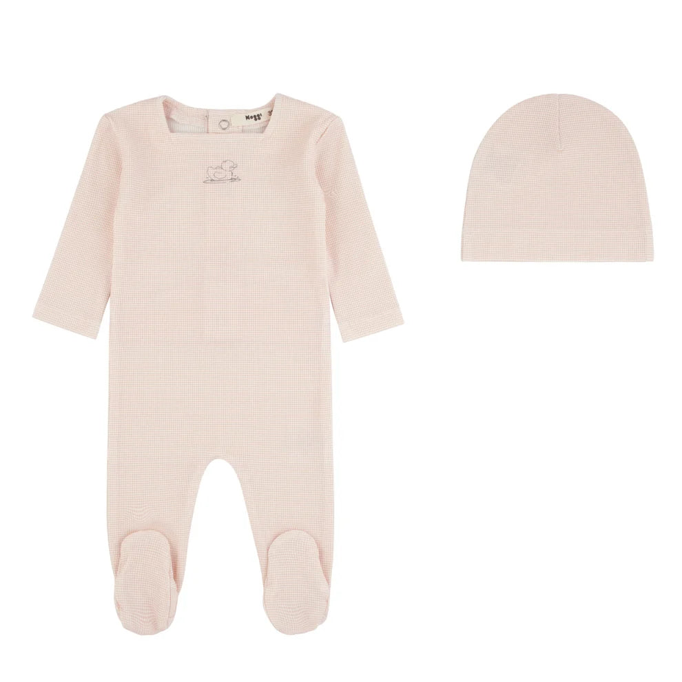 Noggi Striped Ducky Footie & Bonnet - Dusty Pink