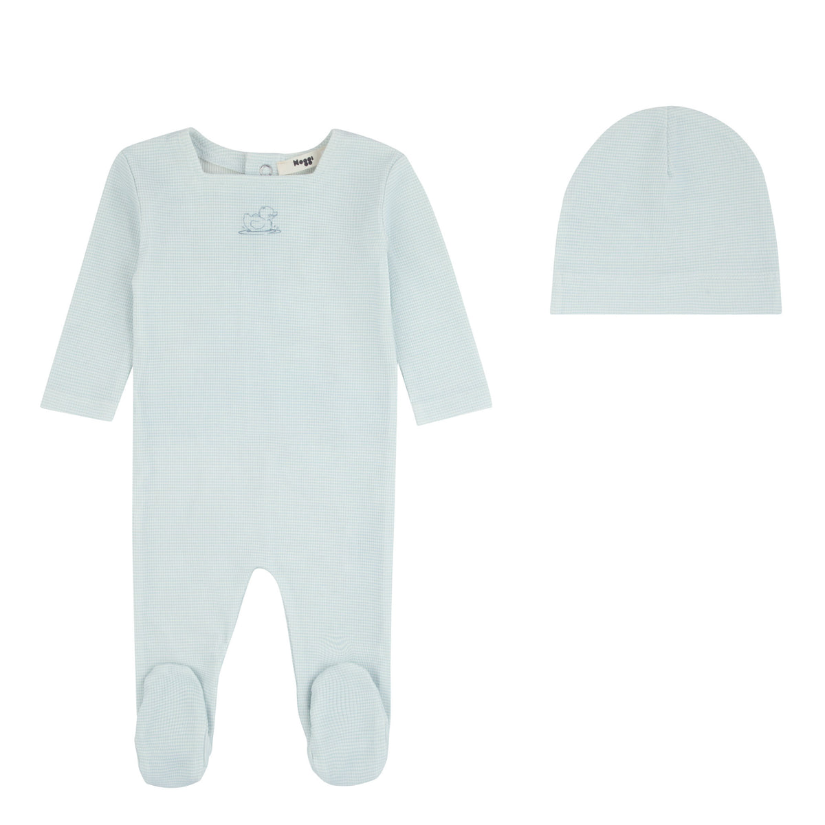 Noggi Striped Ducky Footie & Bonnet - Dusty Blue