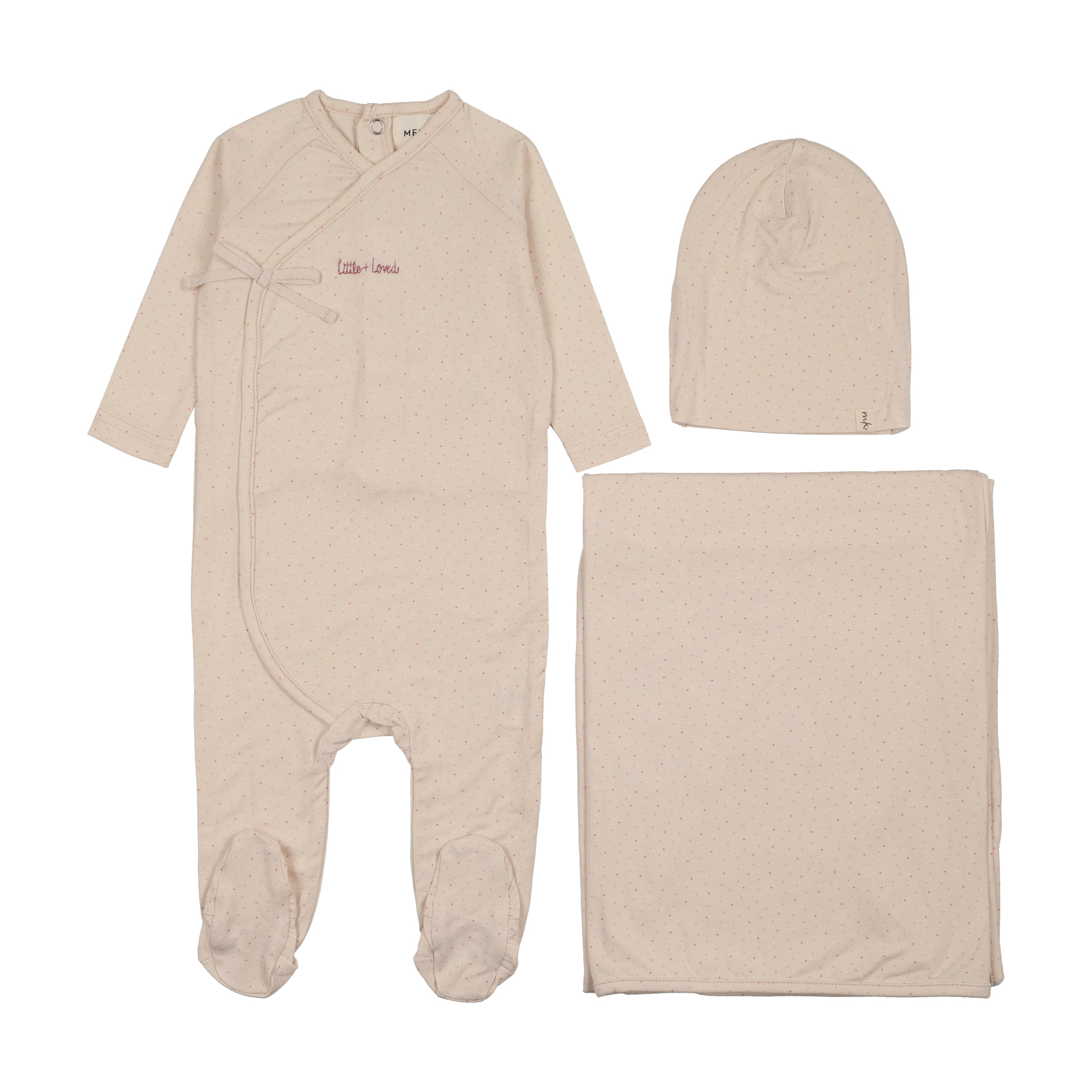 Mema Knits Mock Wrap Polka Dot Layette Set - Pink