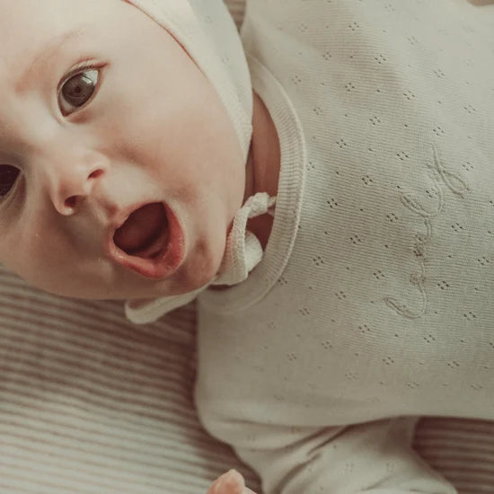 Lovely Littles Oatmilk Bebe Pointelle Footie & Bonnet