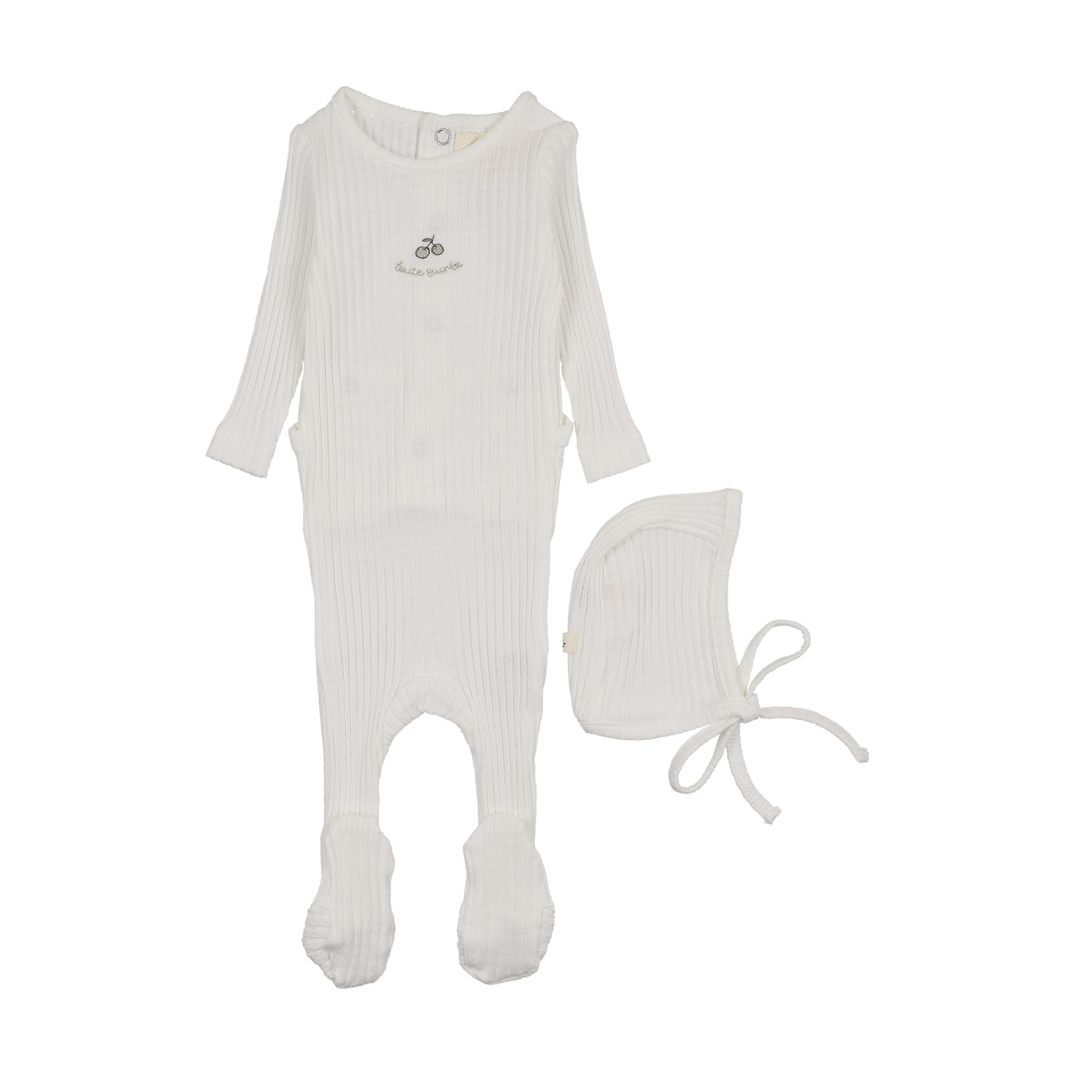 Mema Knits Embroidered Textured Footie & Hat - WW/Mink