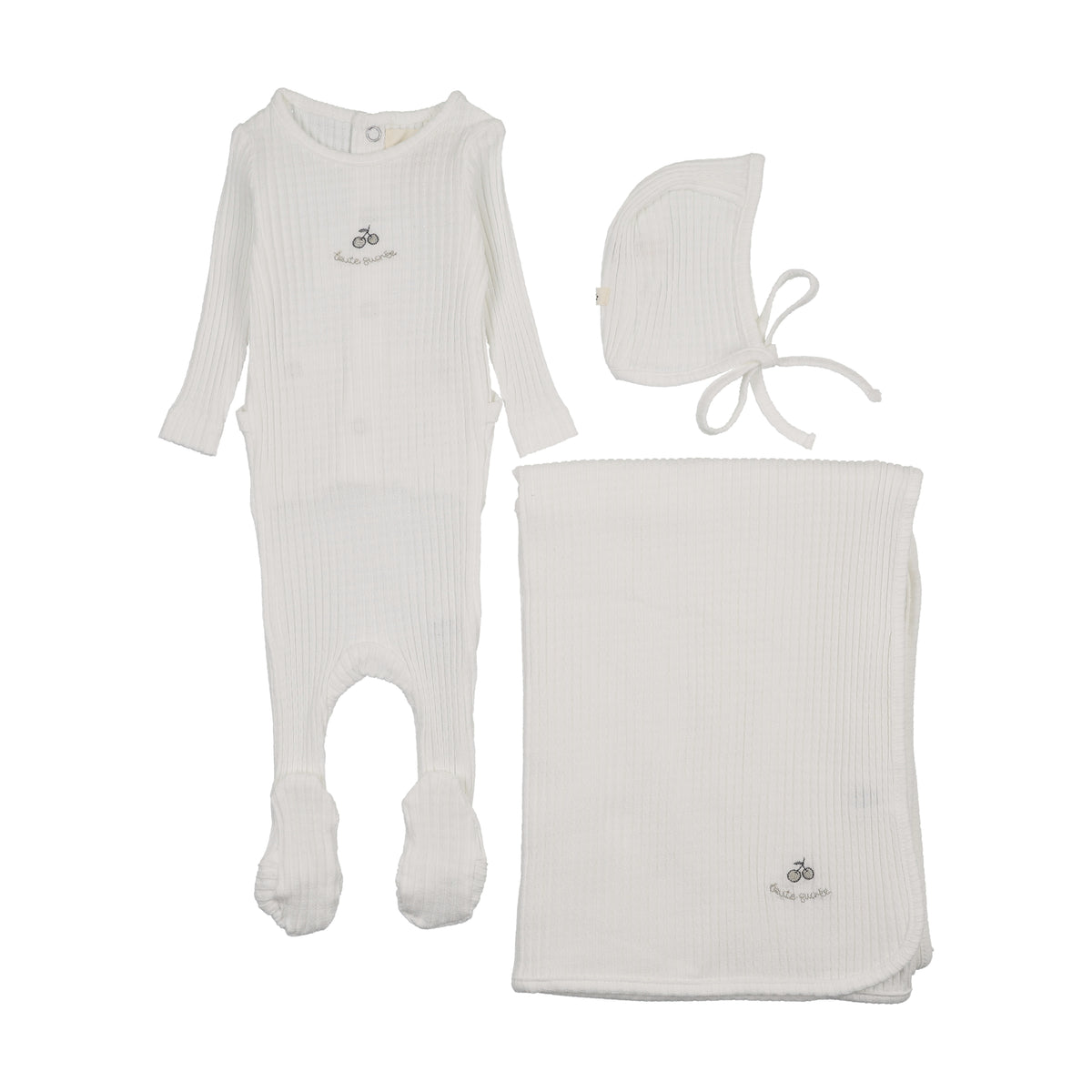 Mema Knits Embroidered Textured Layette Set - WW/Mink
