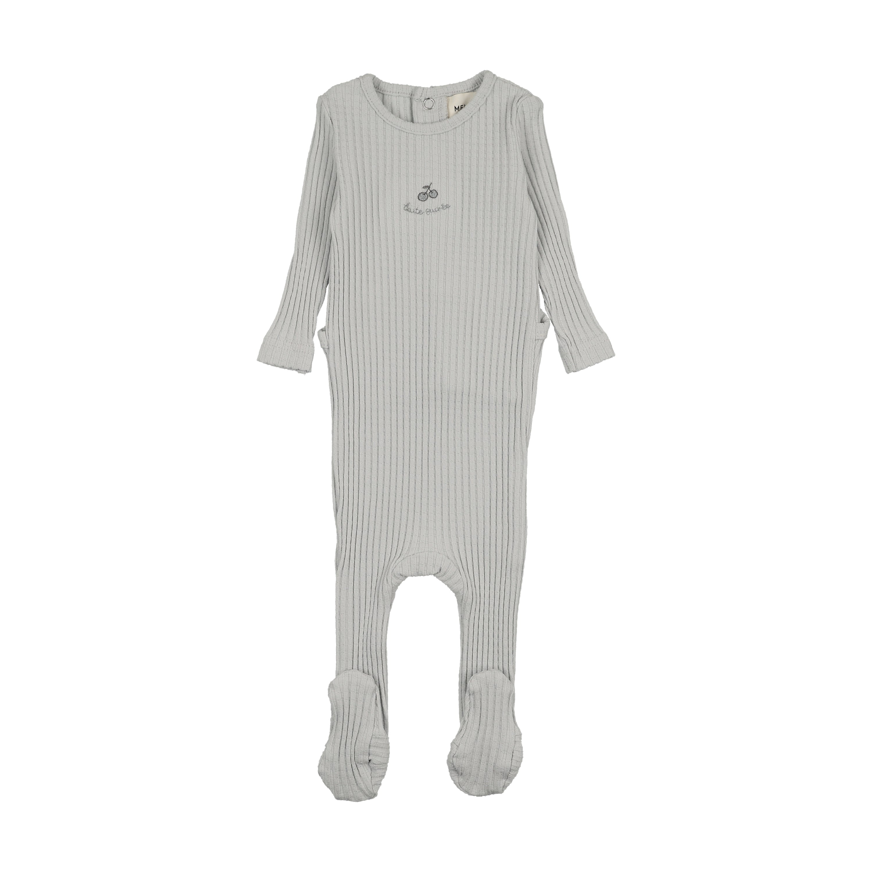 Mema Knits Embroidered Textured Footie - Gray Dawn/Blue