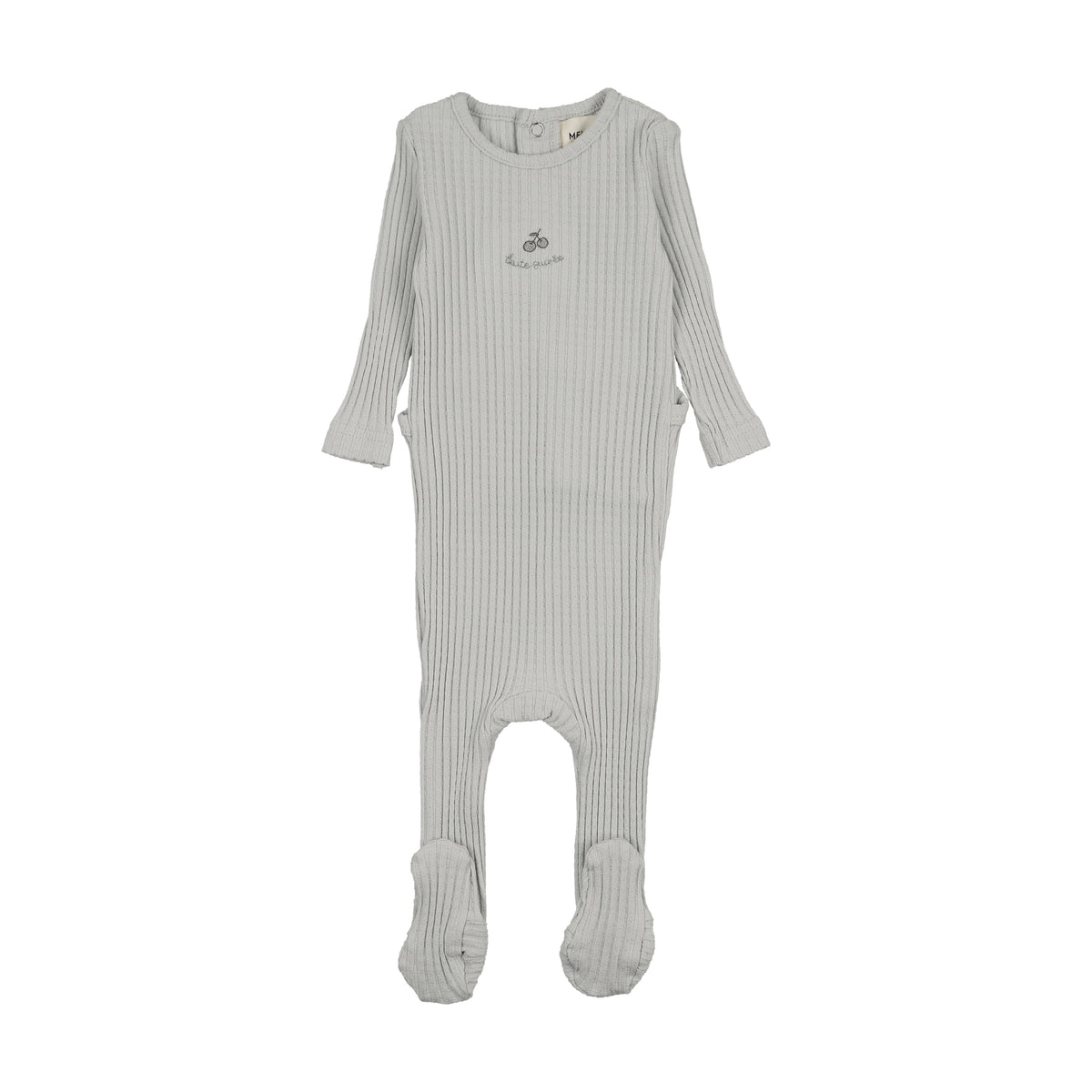 Mema Knits Embroidered Textured Footie - Gray Dawn/Blue