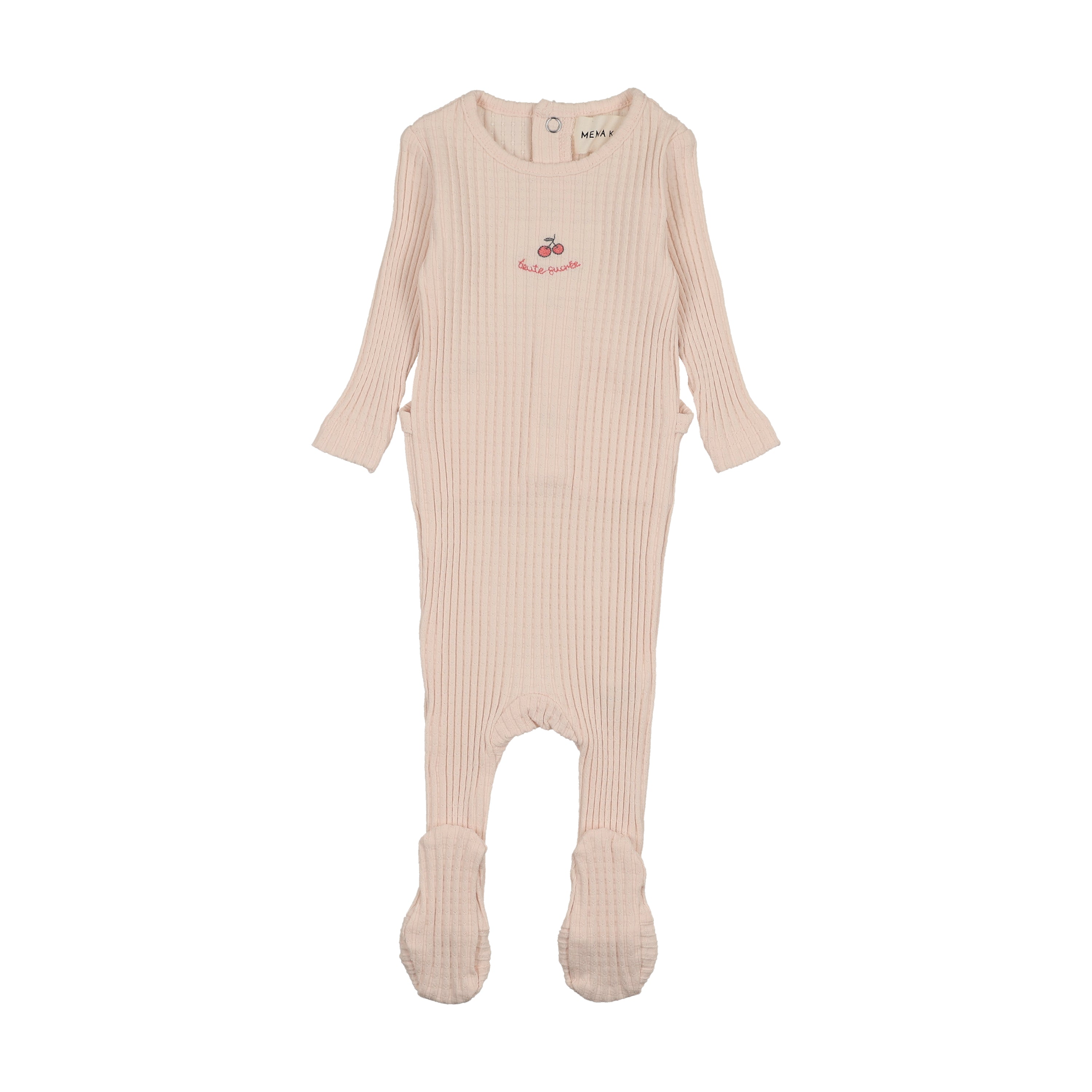 Mema Knits Embroidered Textured Footie - Pink/Rose