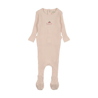 Mema Knits Embroidered Textured Footie - Pink/Rose