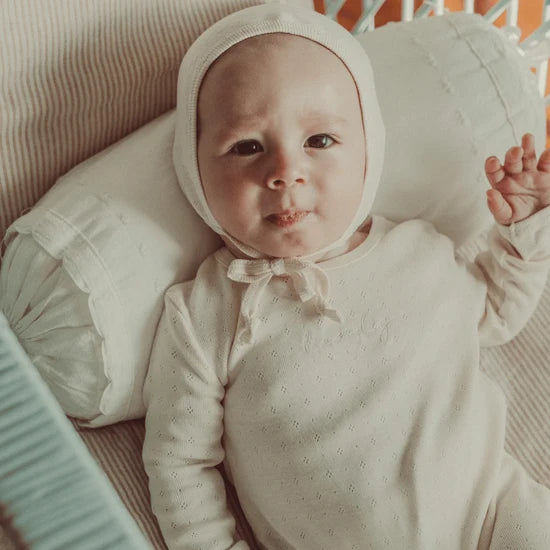 Lovely Littles Oatmilk Bebe Pointelle Footie & Bonnet