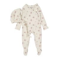 Ladida watercolor Printed Footie & Bonnet - Pink