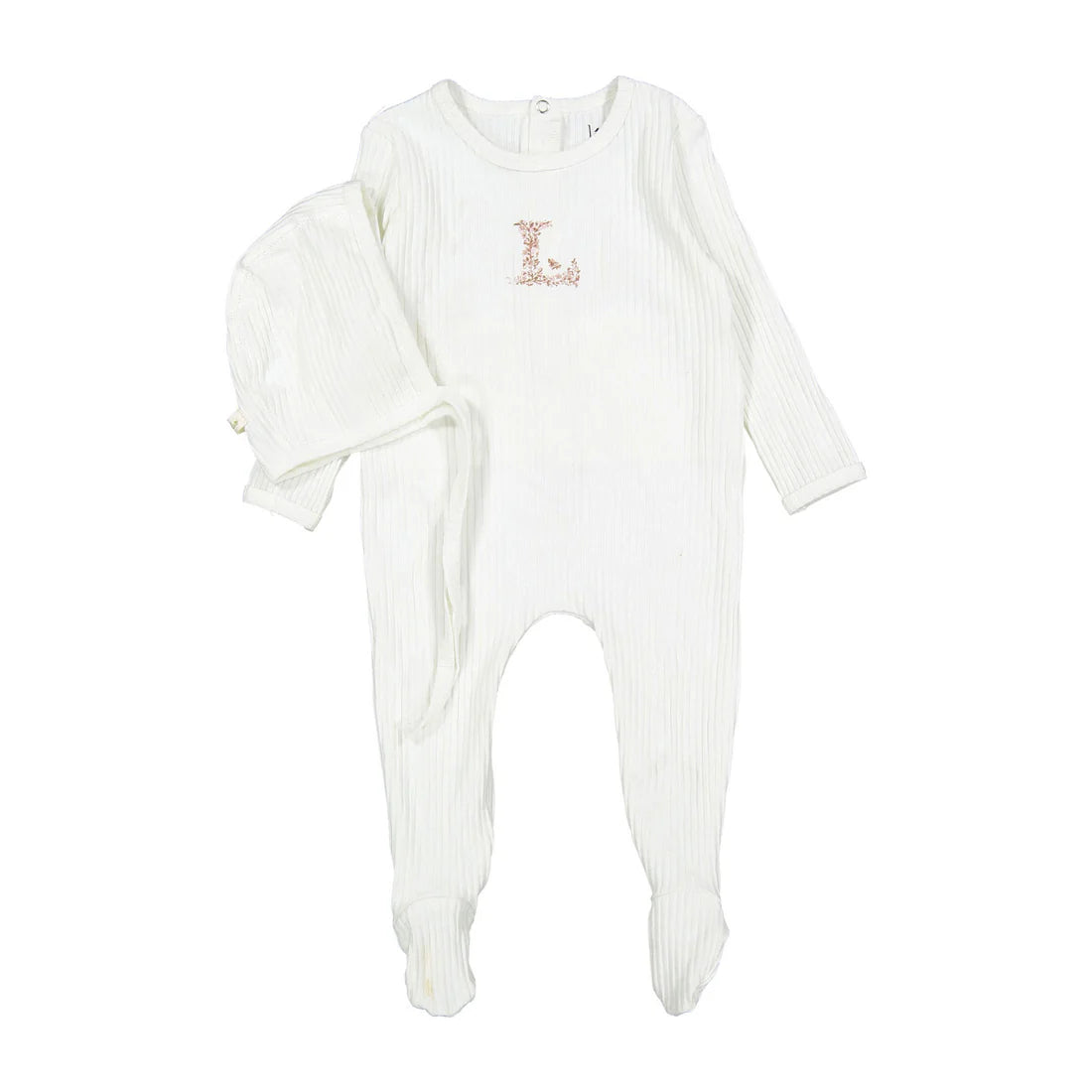 Ladida Ribbed L Center Footie & Bonnet - Pink