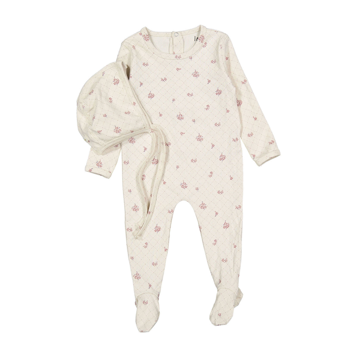 Ladida Rose Grid Print Footie & Bonnet