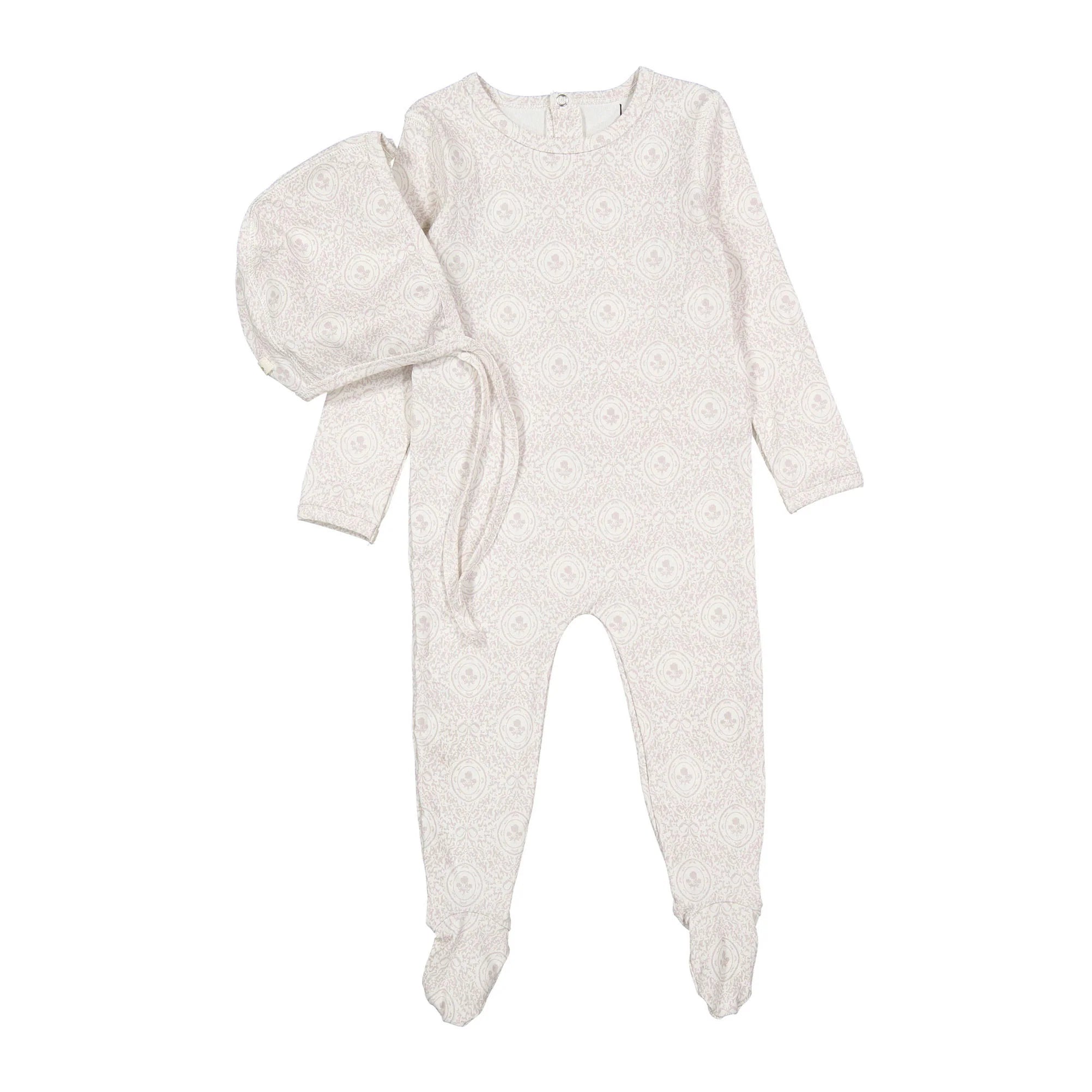 Ladida Damask Print Footie & Bonnet - Rose