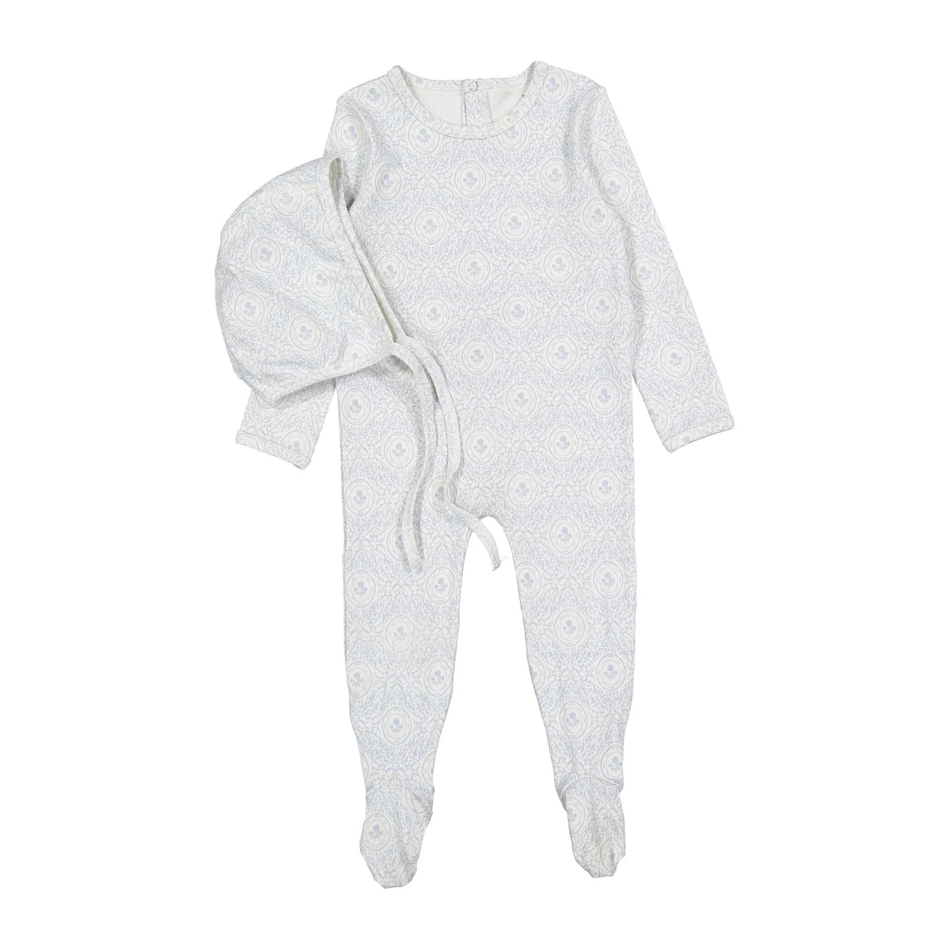 Ladida Damask Print Footie & Bonnet - Sky