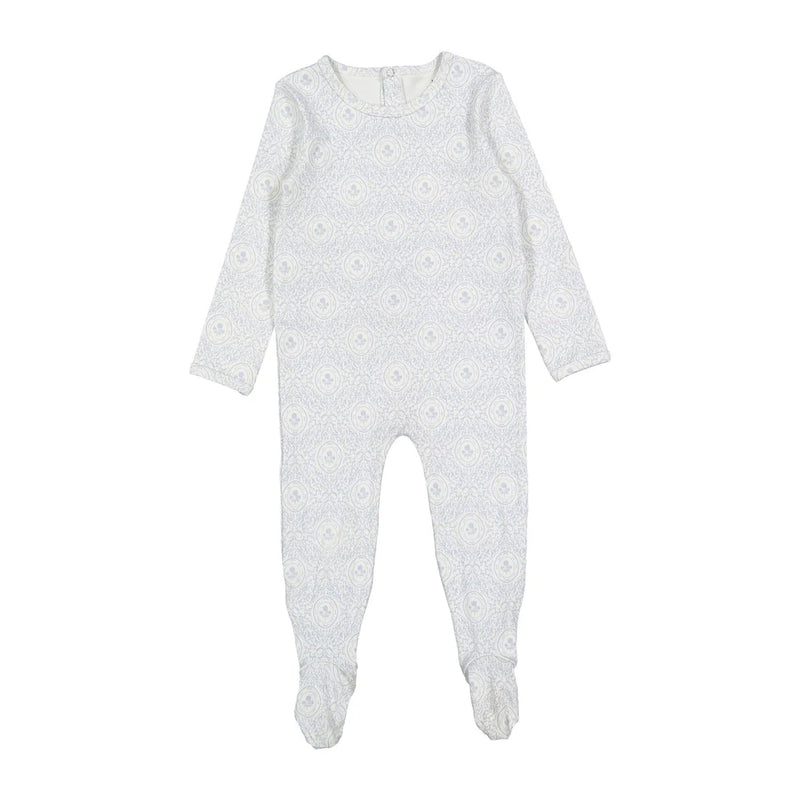 Ladida Damask Print Footie - Sky