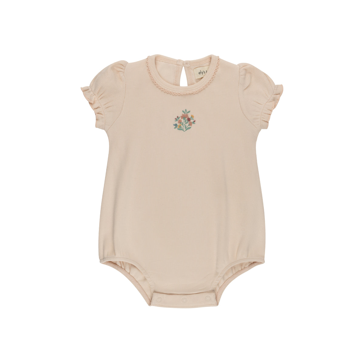Elys & Co Ribbed Floral Embroidered Romper - Pink