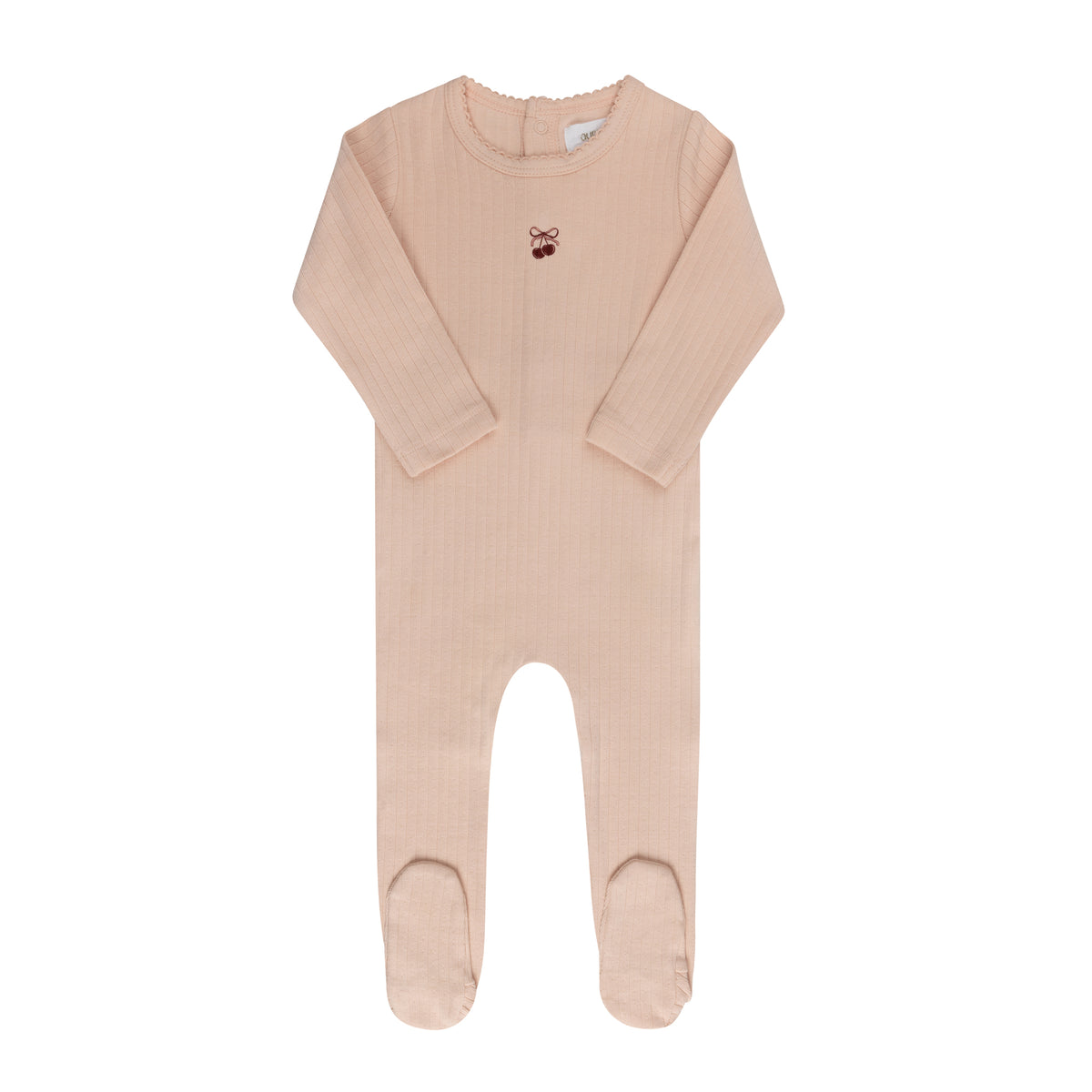 Aurora Pointelle Bow Print Footie - Pink/Red