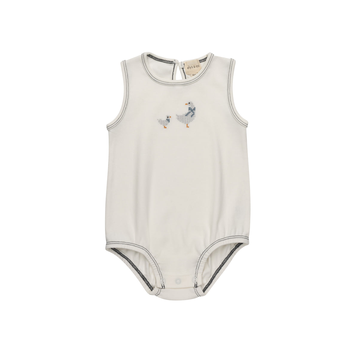 Elys & Co Cross Stitch Duckling Romper - Ivory Blue