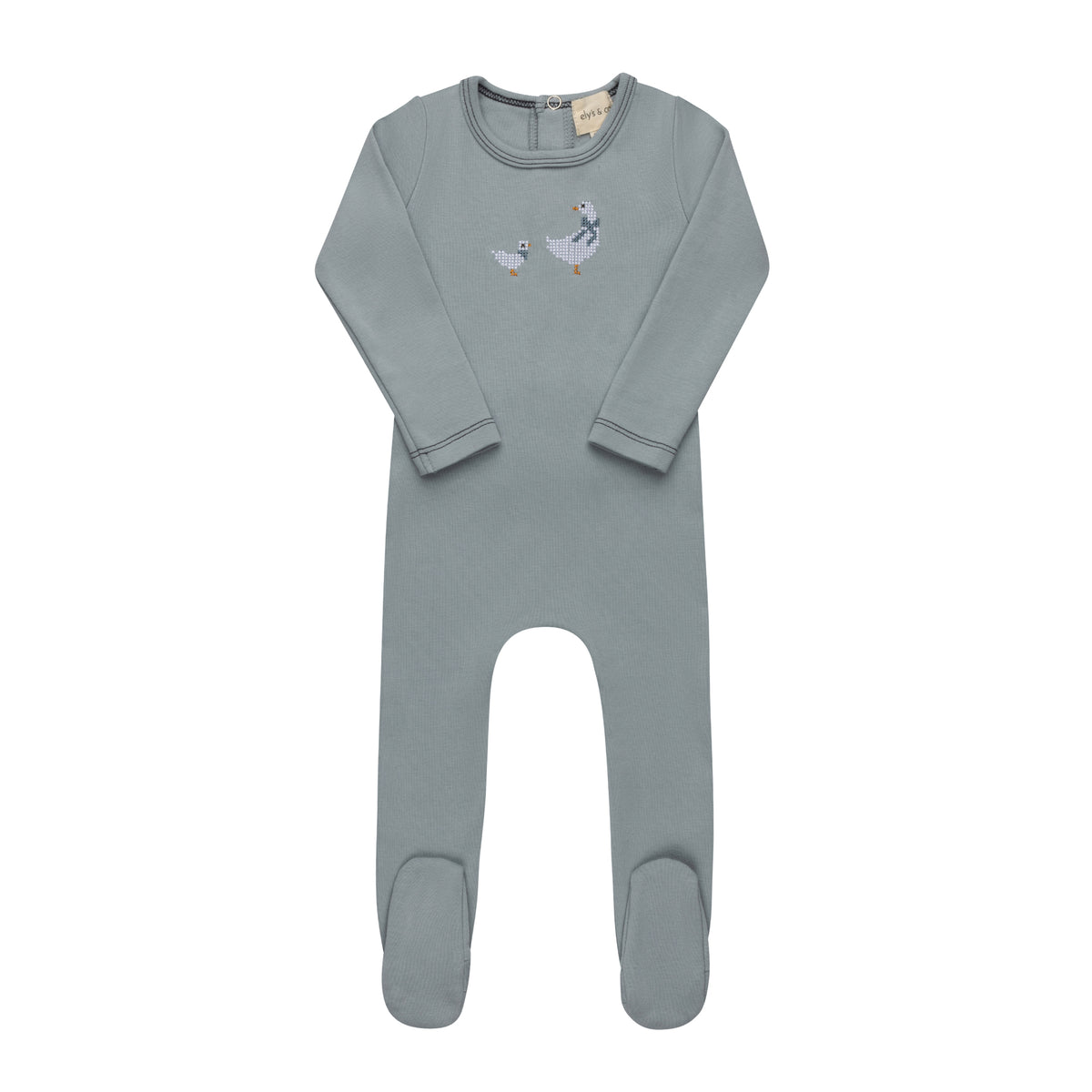 Elys & Co Cross Stitch Duckling Footie - Blue