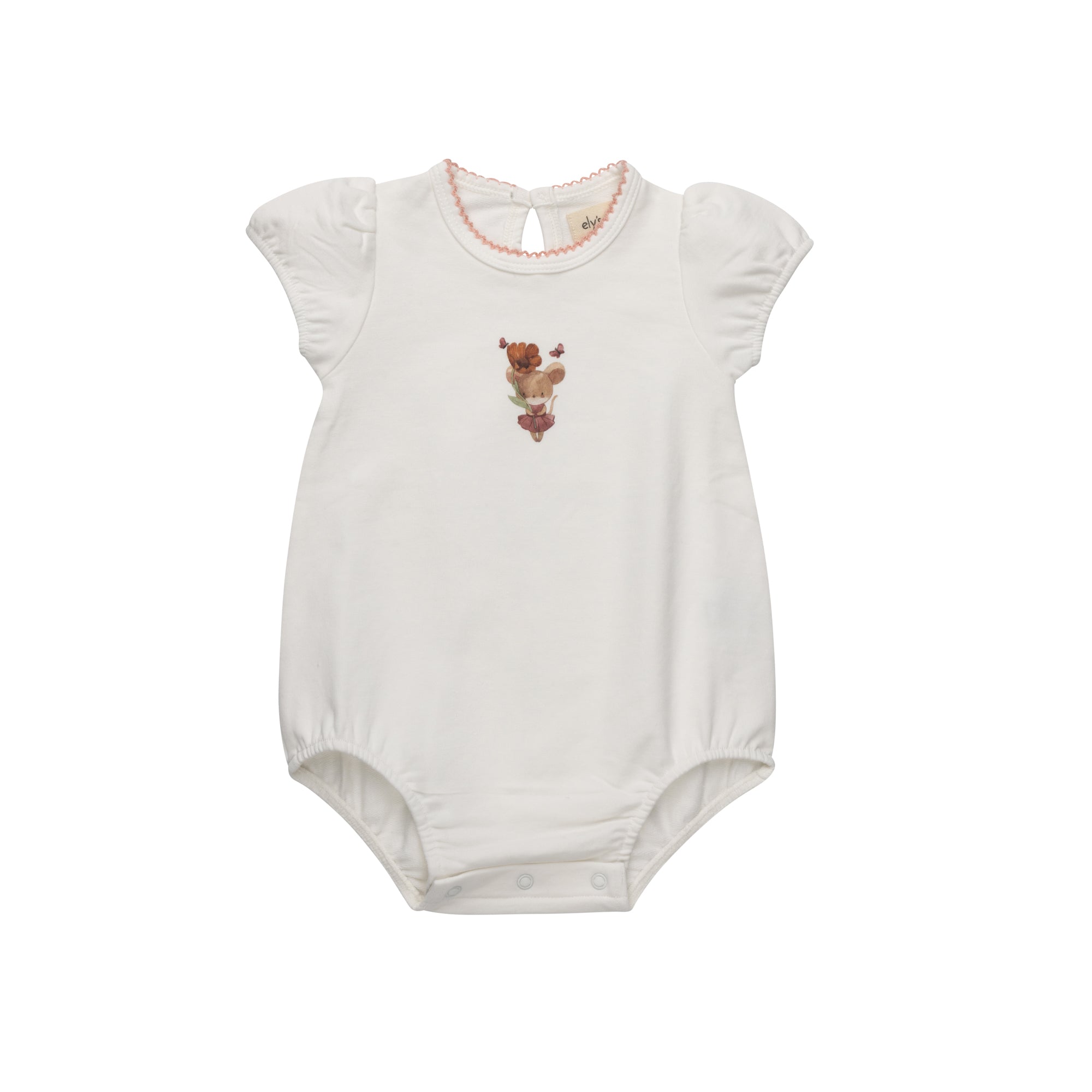 Elys & Co French Terry Mouse Romper - Ivory Pink