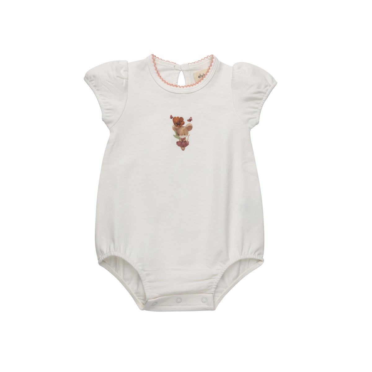 Elys & Co French Terry Mouse Romper - Ivory Pink