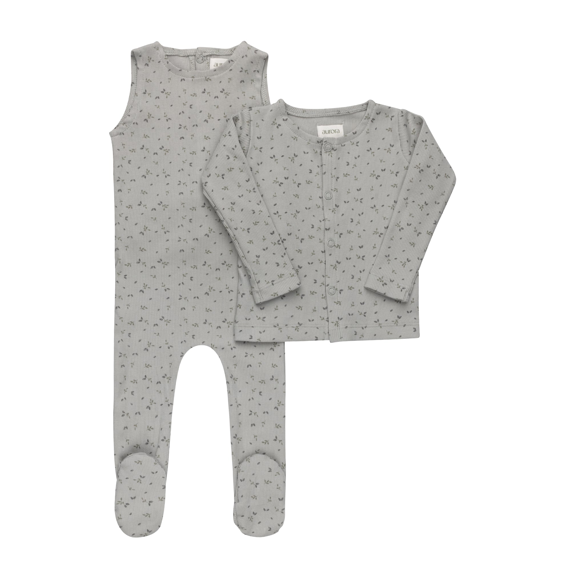 Aurora Floral Rib Romper & Cardigan - Blue