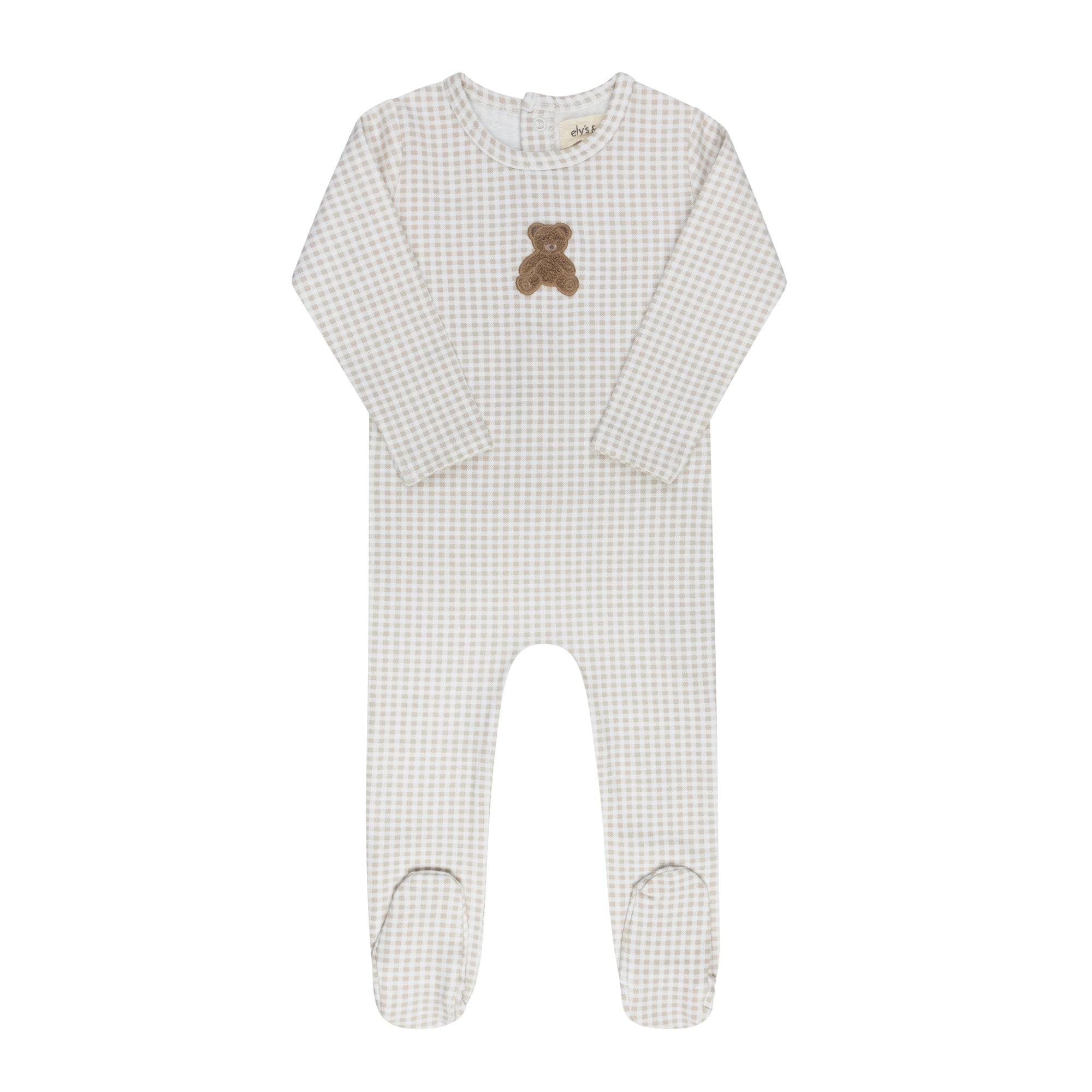 Elys & Co Gingham Teddy Footie - Tan