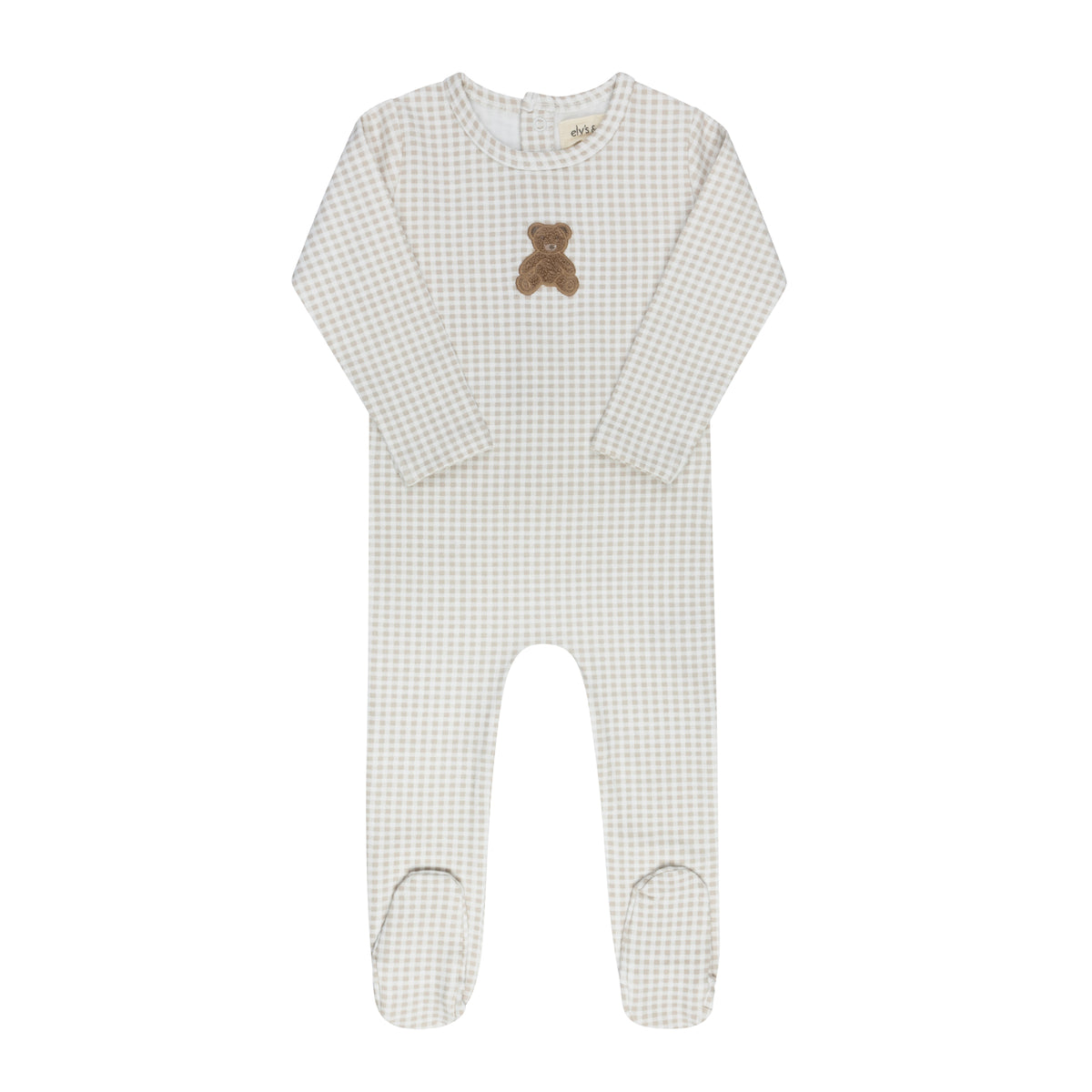 Elys & Co Gingham Teddy Footie - Tan