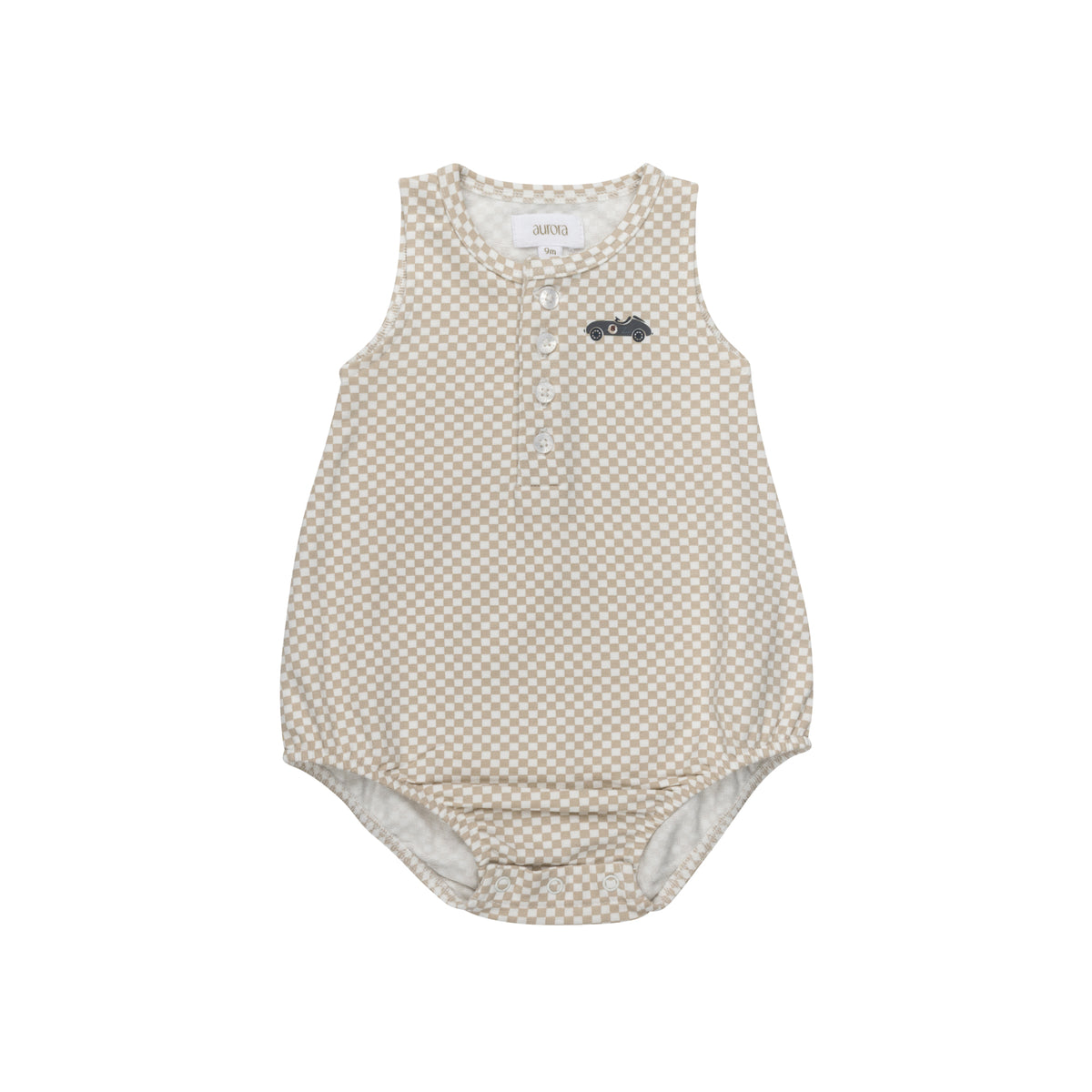 Aurora Checked Race Car Romper - Tan